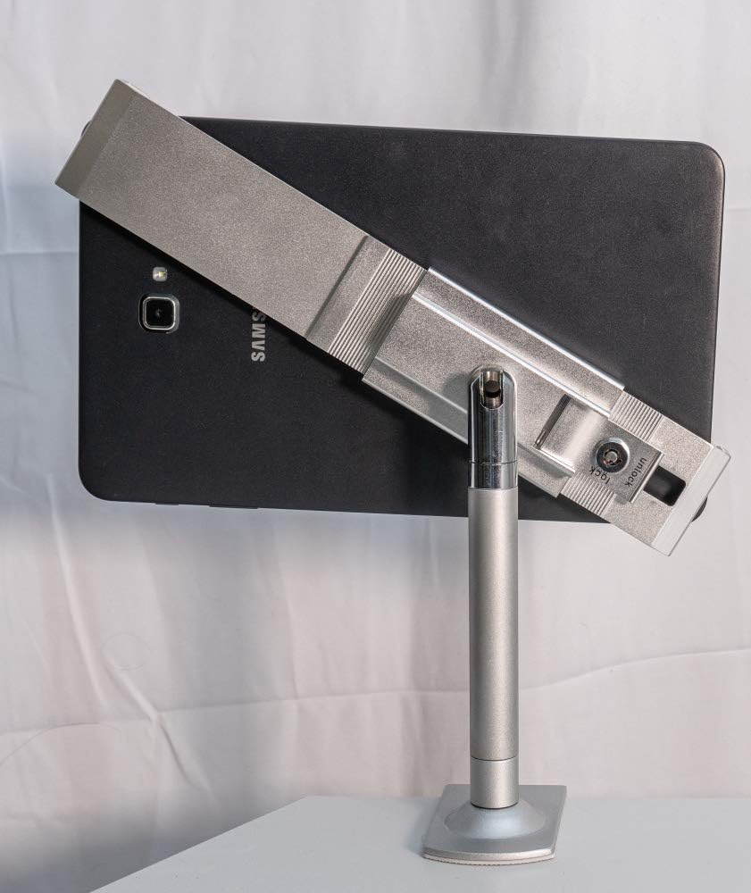 SYSTEM-S Tisch Halterung mit Schloss Befestigung Metall in Grau für Tablet von 9" bis 13"