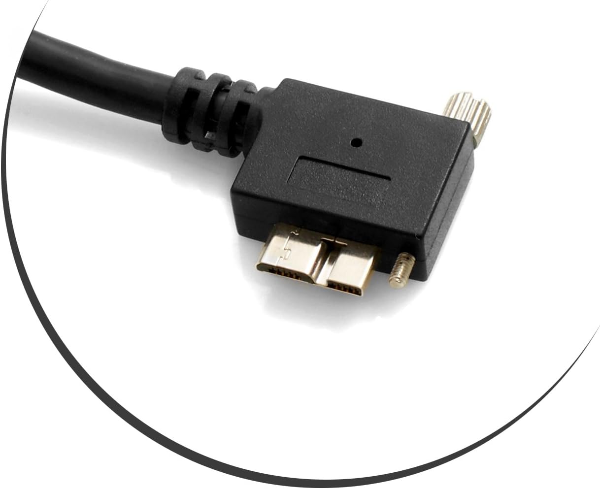 SYSTEM-S USB 3.0 A (male) zu Micro USB 3.0 (male) Kabel Links Gewinkelt 90 Grad Winkel 120cm High Speed Datenkabel Ladekabel mit Feststellschraube