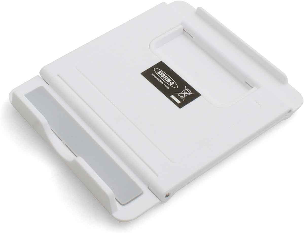 System-S Universal Klappständer Standfuss Tablet Tisch Halterung 6 Stufen Neigung einstellbar 60-75° für Tablet PC Smartphone und andere Geräte (bis 1,4 cm) weiß - DREIKS