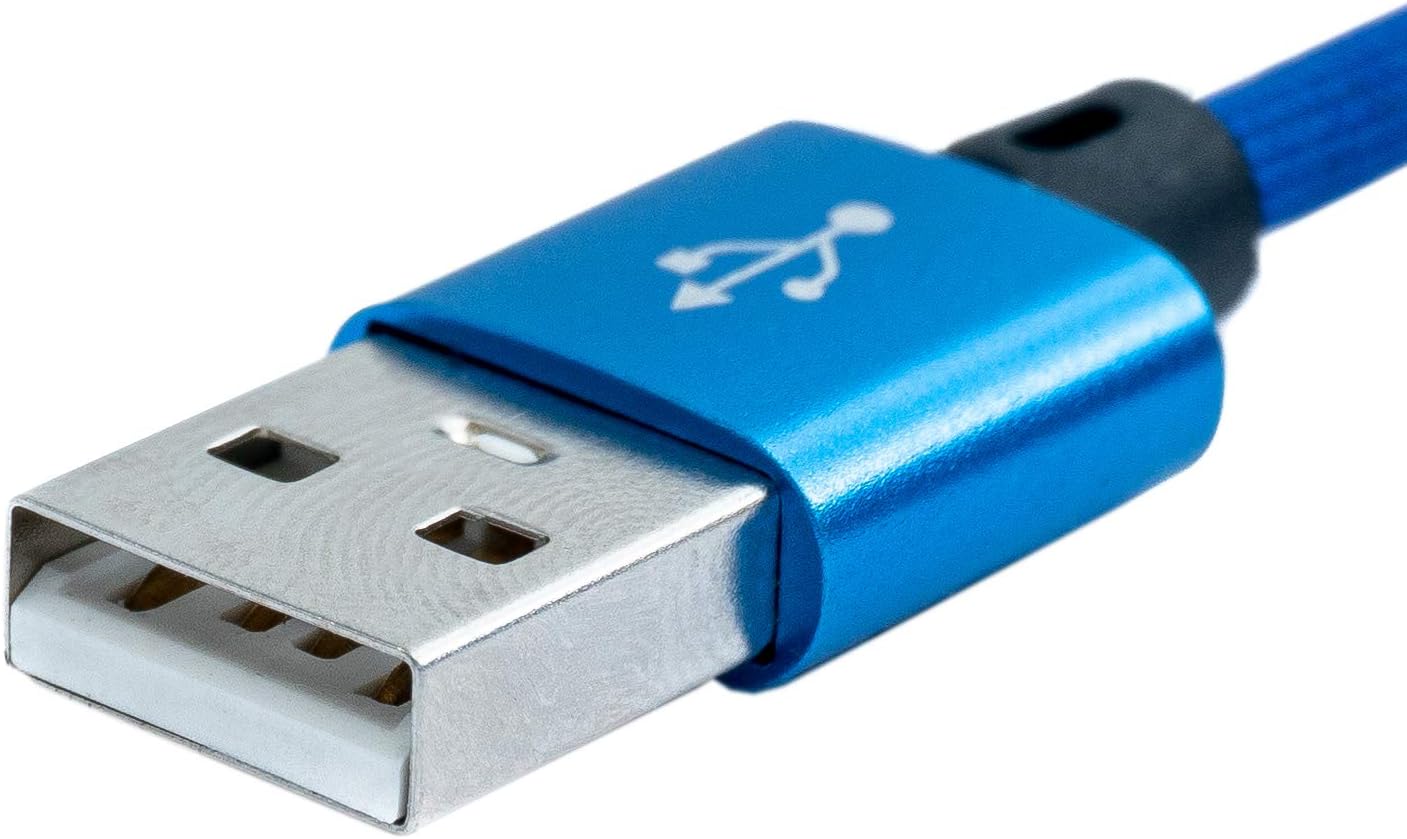 SYSTEM-S USB 2.0 Kabel 25 cm Micro B Stecker zu 2.0 A Stecker Winkel geflochten Blau