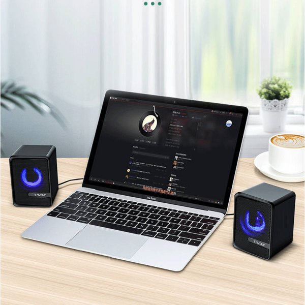 Speaker Stereo Subwoofer Audio 3.5 mm AUX jack with RGB LED in Black