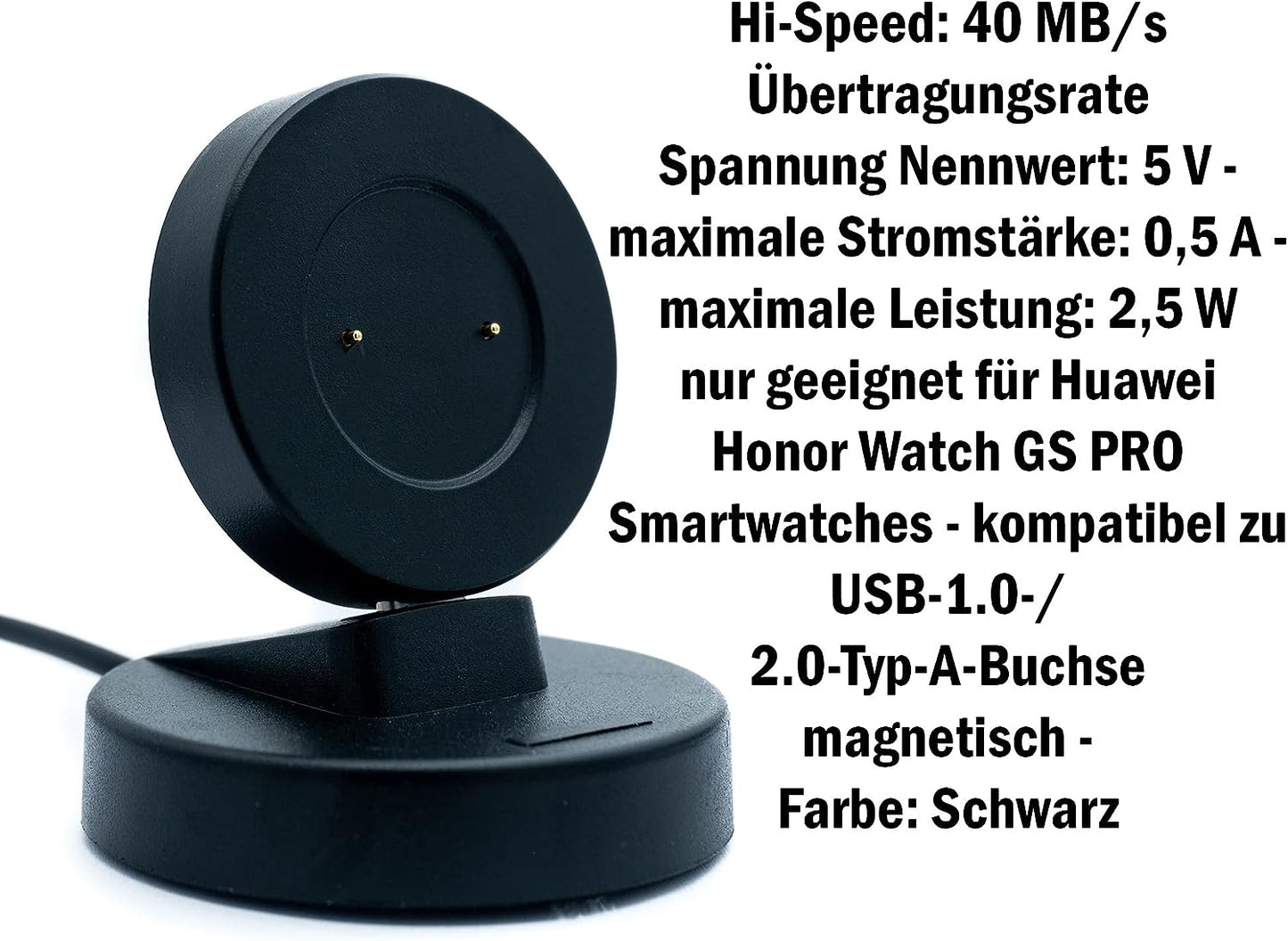SYSTEM-S USB 2.0 Kabel in Schwarz Ladestation für Huawei Honor Watch GS PRO Smartwatch