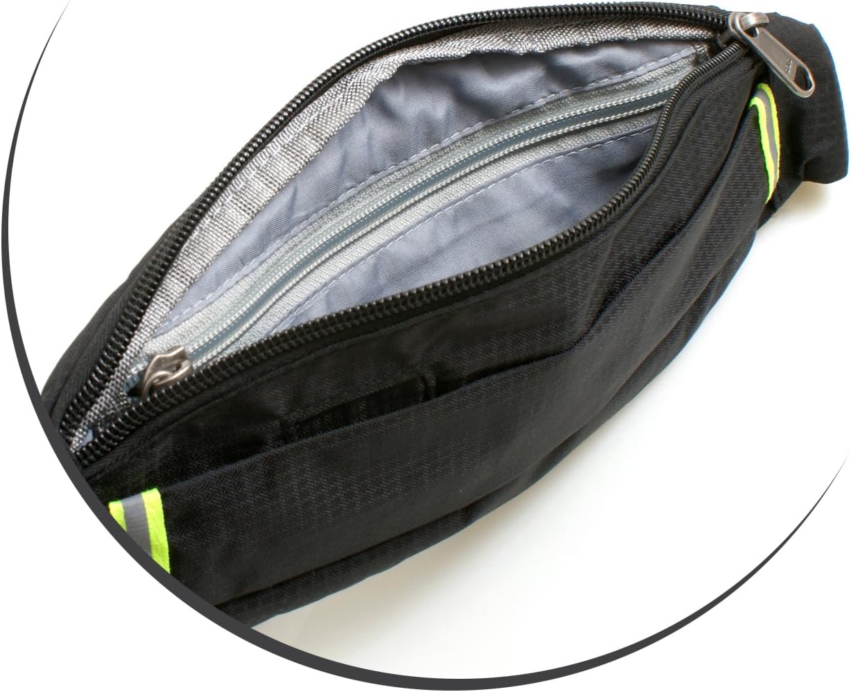 SYSTEM-S Tasche Sport Gürtel 3 Fächer Taillen Brustgurt Hüftgurt mit Reflektor für Smartphone MP3-Player und andere Gegenstände in Black