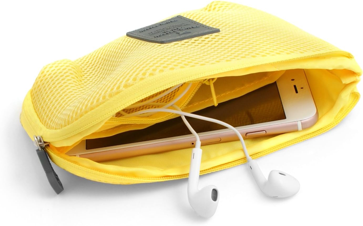 System-S Universal Schutztasche Tasche für Kopfhörer Ladekabel und Smartphones Case Cover Schutz Aufbewahrungstasche in Gelb