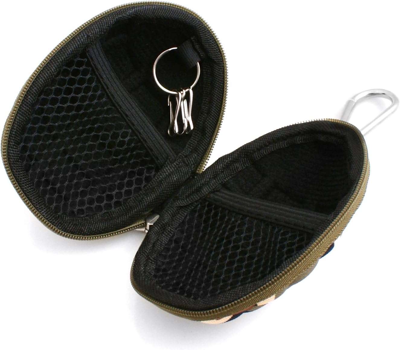 System-S Kopfhörer Schutztasche Hard Case Cover Schutz Aufbewahrungstasche Box mit Karabiner grün-camouflage