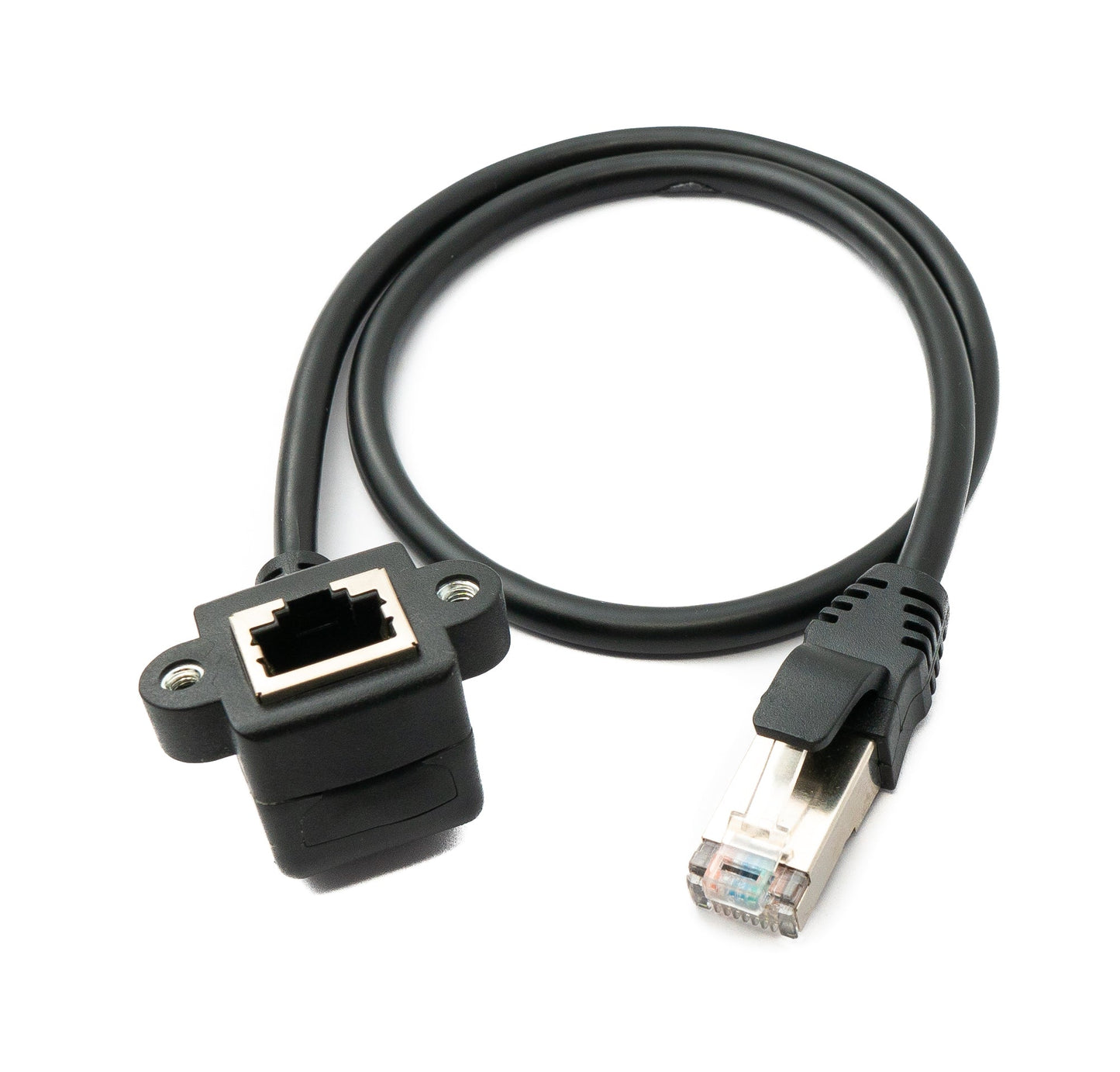 SYSTEM-S LAN Kabel 60 cm 8P8C Buchse zu RJ45 Stecker Winkel Schraube in Schwarz