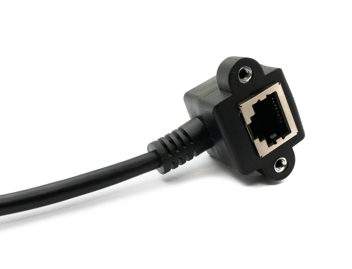 SYSTEM-S LAN Kabel 60 cm 8P8C Buchse zu RJ45 Stecker Winkel Schraube in Schwarz