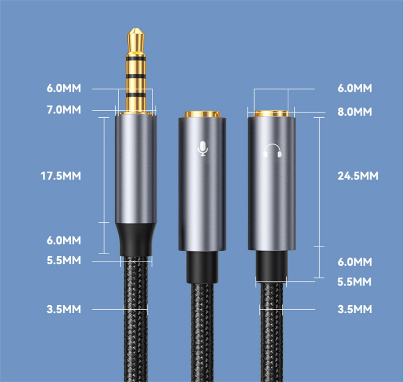 Audio Splitter Kabel Adapter 1/2 Headset 3.5mm Klinke Stecker 2 Buchse Mikrofon