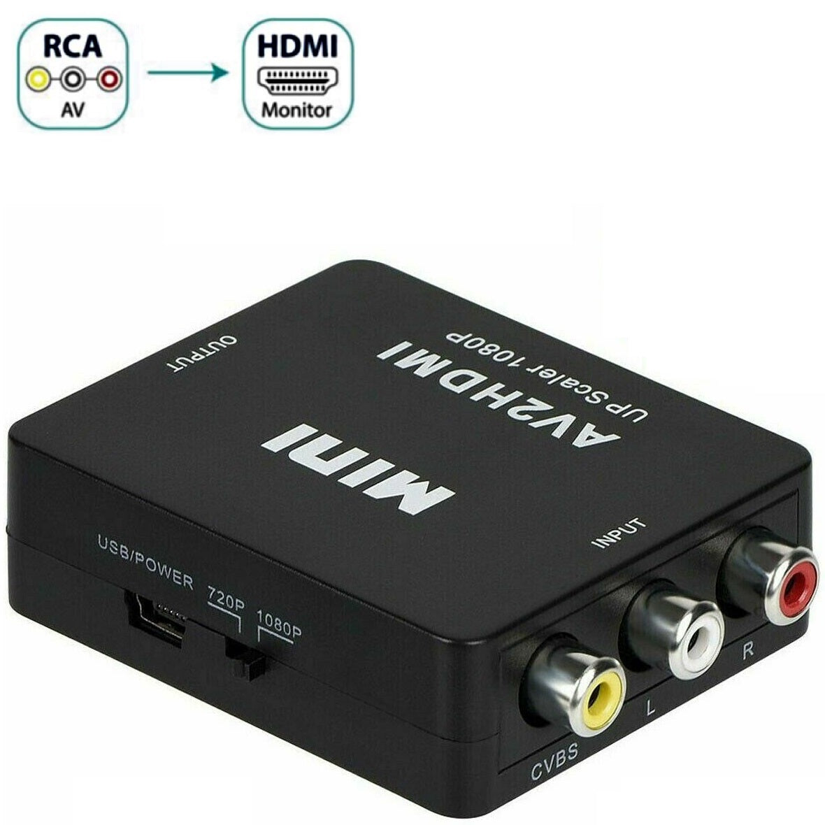 AV RCA Female to HDMI Female Adapter Converter Full HD 1080P Audio Video CVBS to HDMI