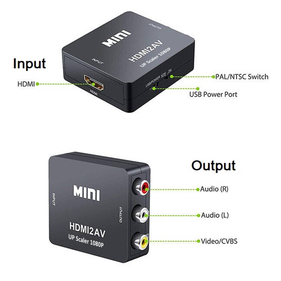 HDMI zu AV Adapter Full HD 1080P HDMI zu Video Audio RCA Konverter USB Kabel