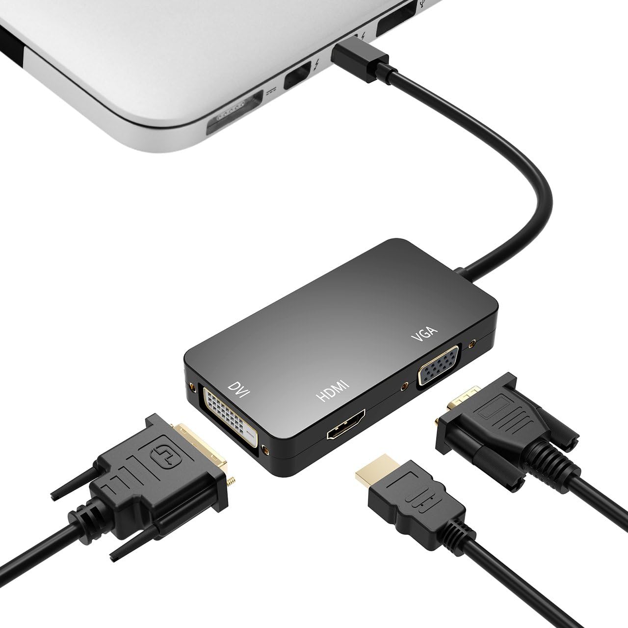 Mini DisplayPort auf HDMI DVI VGA Adapter Mini DP Konverter 3in1 1080p Schwarz oder Weiß