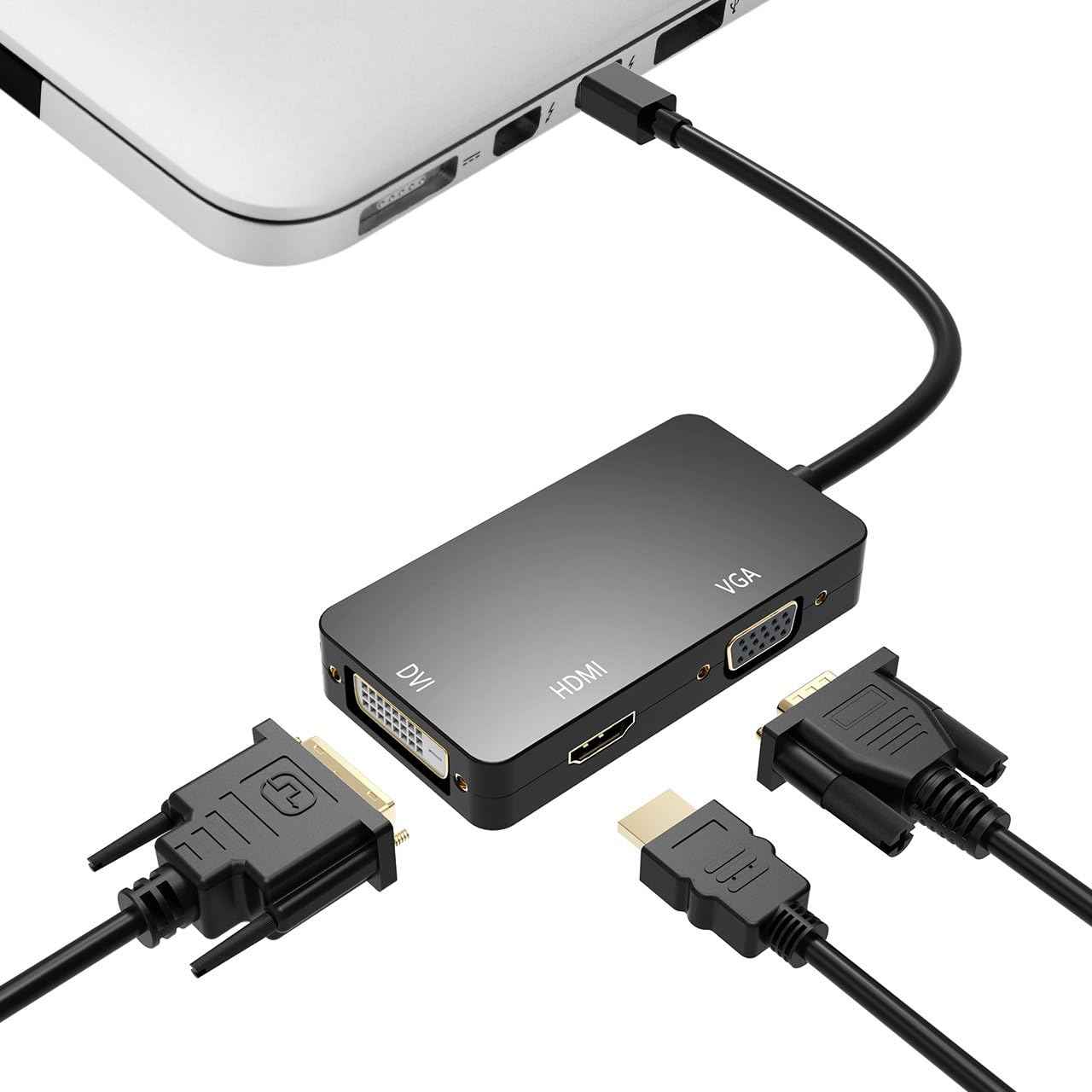 Mini DisplayPort auf HDMI DVI VGA Adapter Mini DP Konverter 3in1 1080p Schwarz oder Weiß - DREIKS