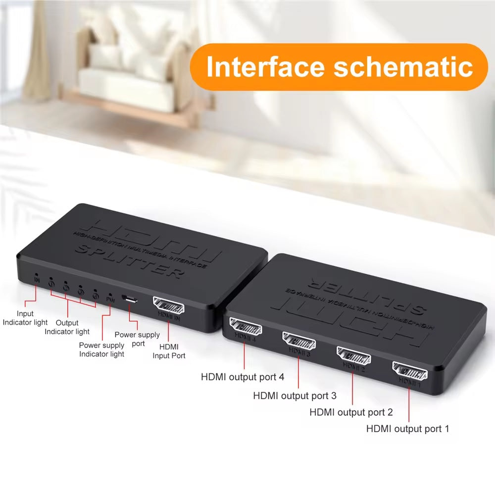 1-in-4-out HDMI Splitter 4K Ultra HD 4K@30Hz 1080p@60Hz