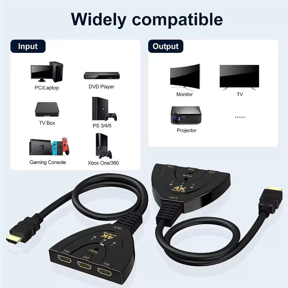 3-in-1-out HDMI Switch Full HD 1080p or Ultra HD 4K