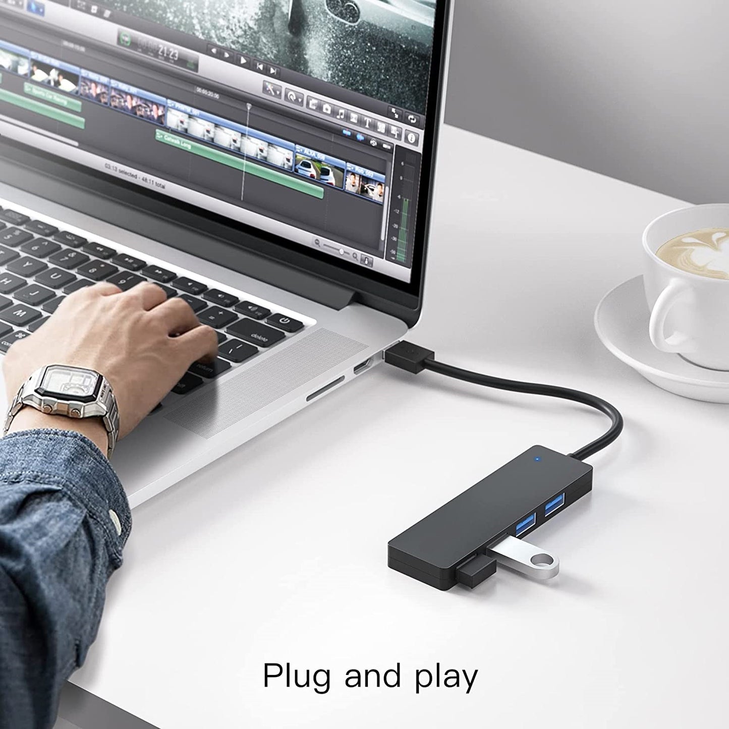 4-Port USB Hub USB 3.0 Data Hub Docking Station with LED Indicator