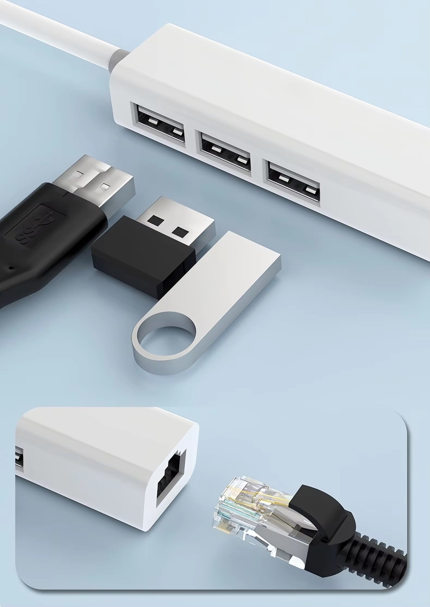 USB-A to RJ45 and 3x USB-A
