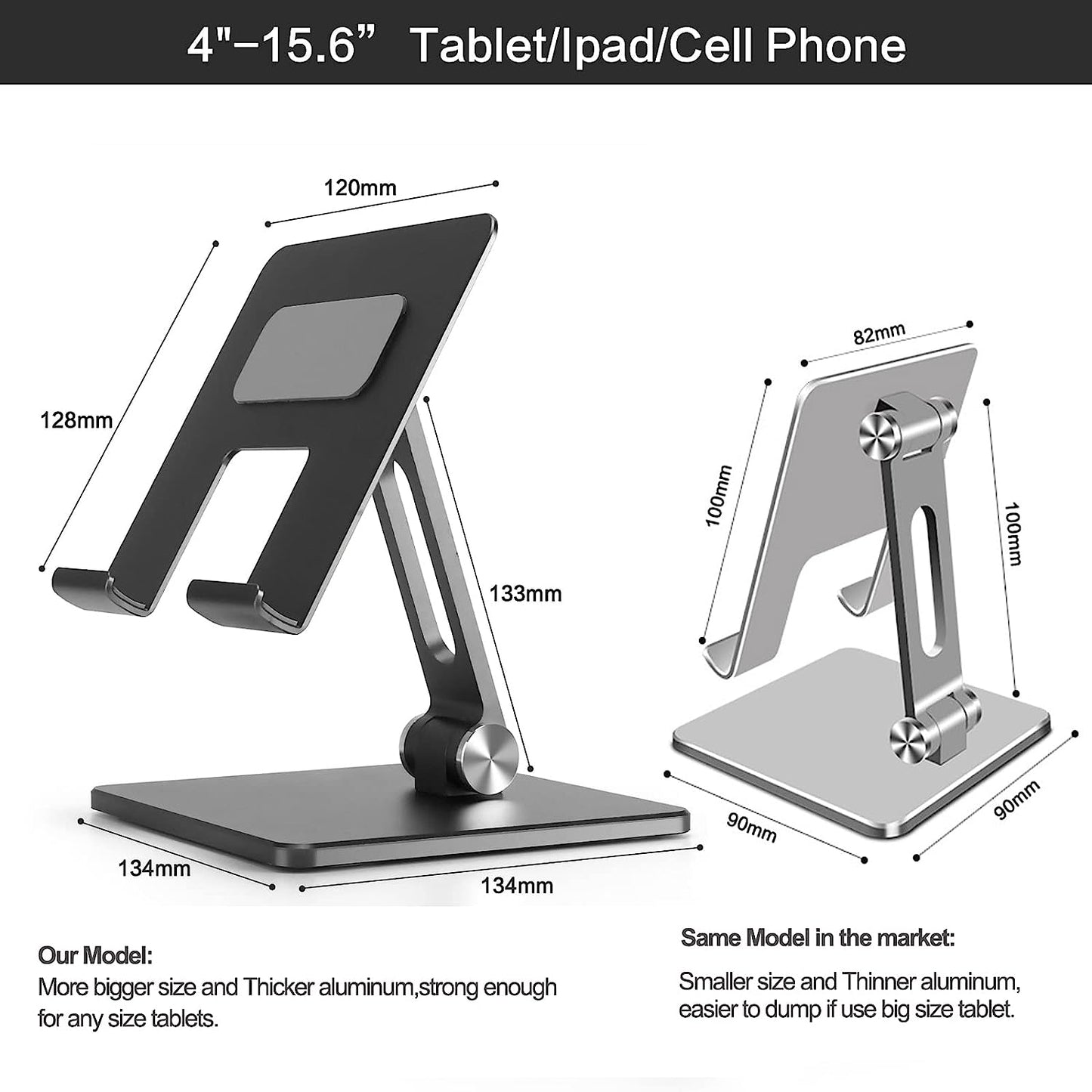 Tablet Stand Foldable Notebook Kindle Holder 4-15.6" Aluminium