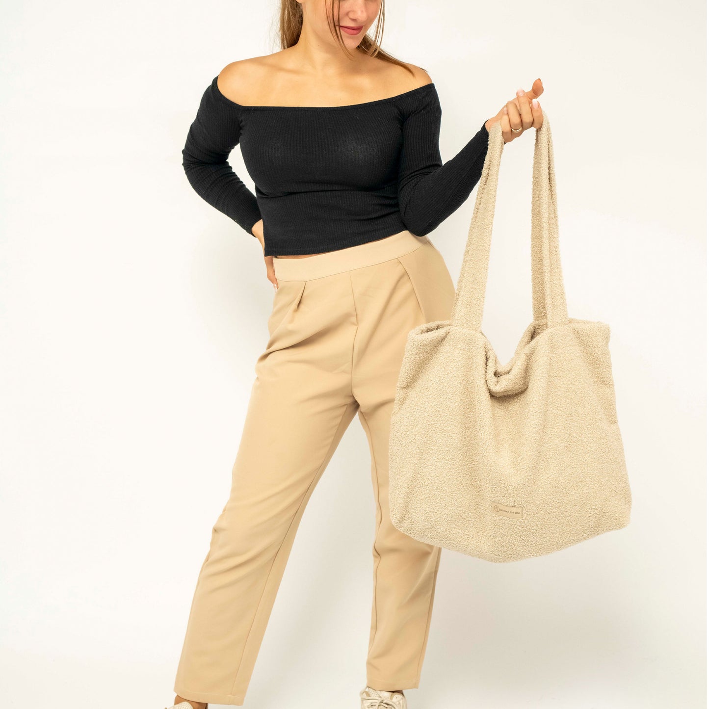 Shopper Mom Bag Boucle Teddystoff- Ideal für den Alltag, Kinderwagen, Cross Shoulder