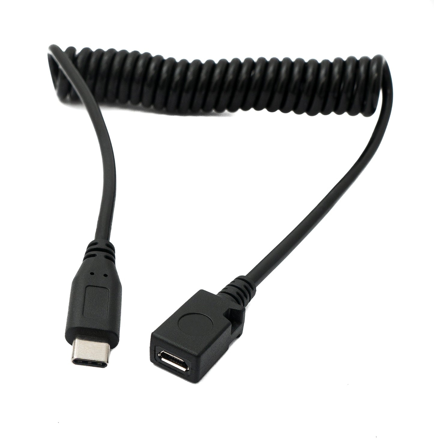 SYSTEM-S USB 3.1 Kabel 120 cm Stecker zu 2.0 Mini B Buchse Spirale in Schwarz