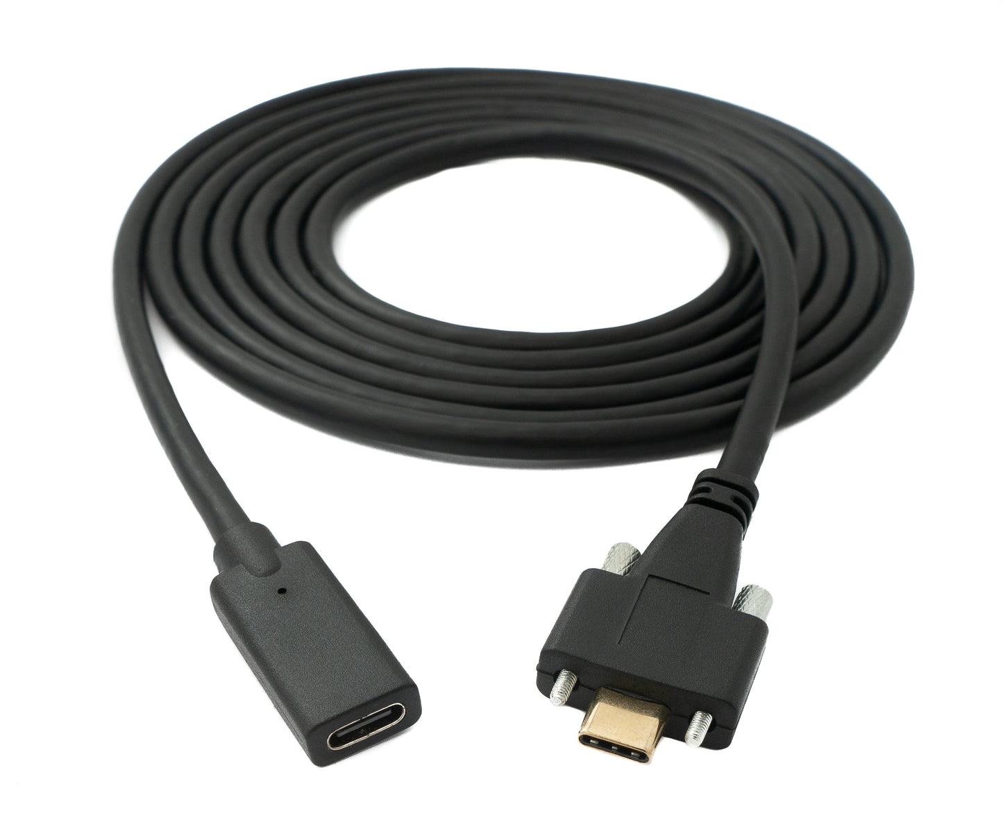 SYSTEM-S USB 3.1 Kabel 2 m Typ C Stecker zu Buchse Schraube in Schwarz