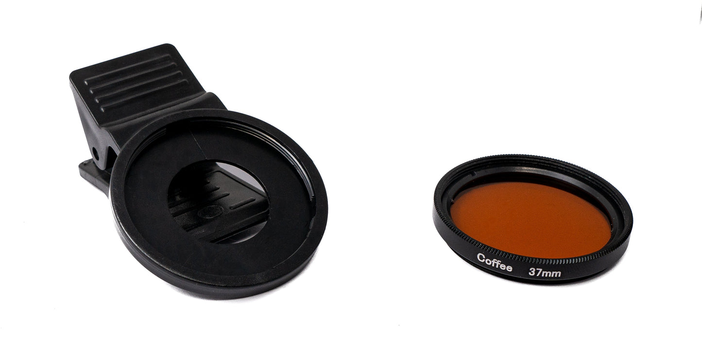 SYSTEM-S Farbfilter Braun 37 mm Linse Farbe mit Clip für Smartphones in Schwarz