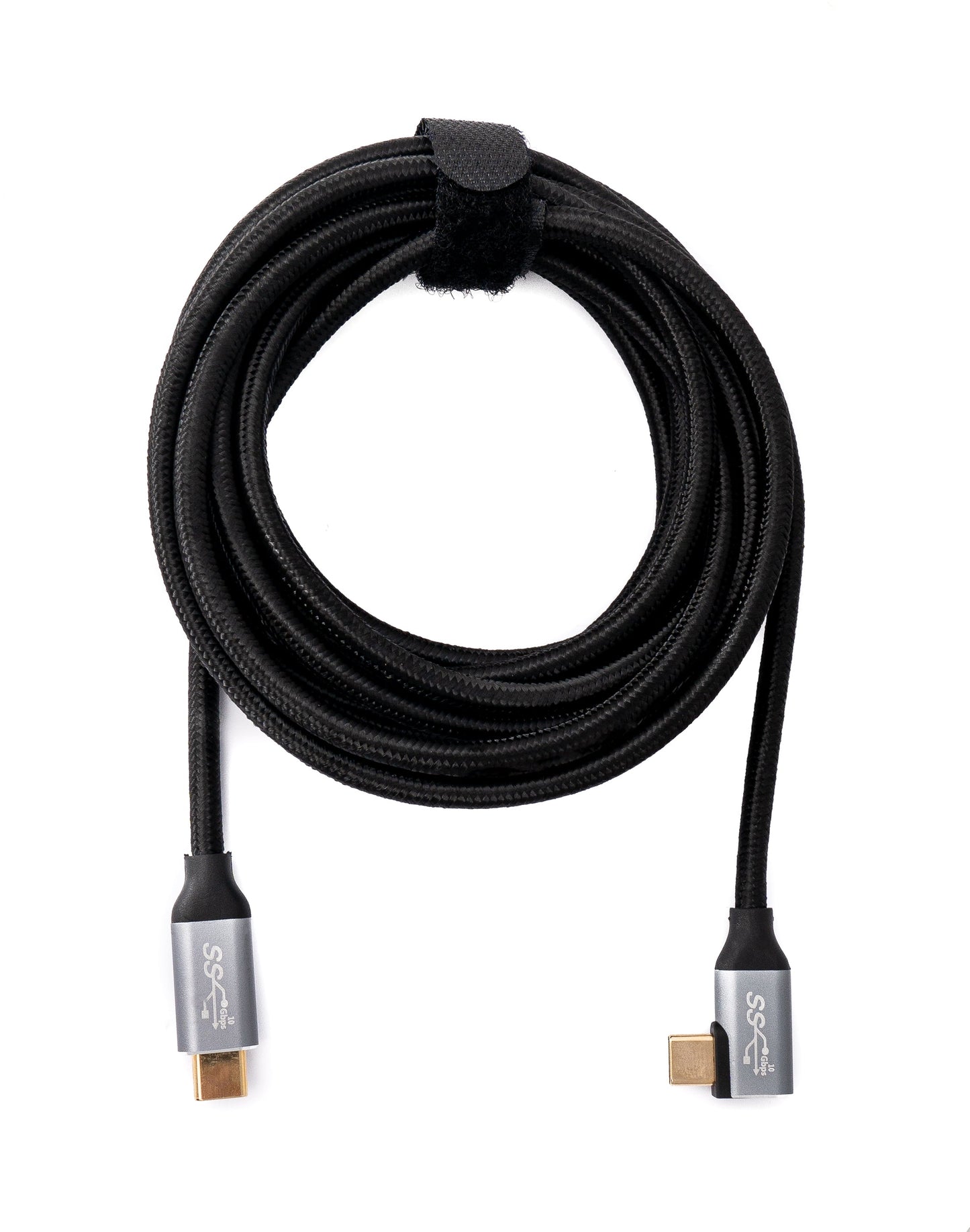 SYSTEM-S USB 3.1 Gen 2 100W Kabel 3 m Typ C Stecker zu Stecker Winkel geflochten in Schwarz