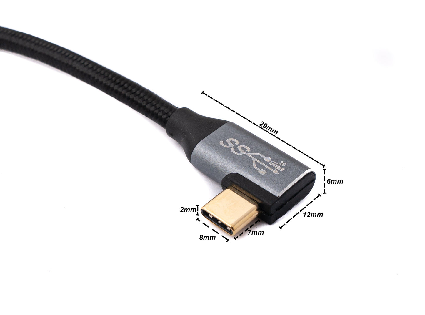 SYSTEM-S USB 3.1 Gen 2 Kabel 50 cm Typ C Stecker zu Buchse geflochten Winkel