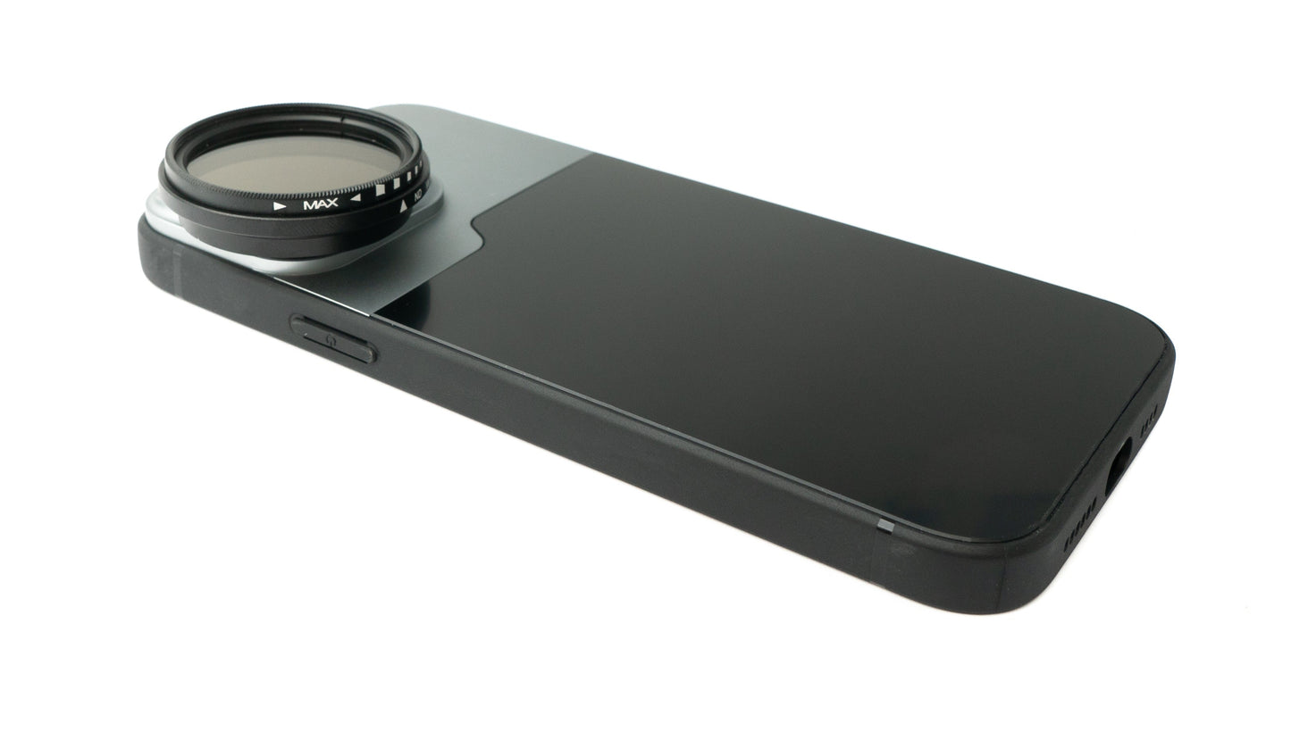 SYSTEM-S ND Vario Filter 37 mm 2 bis 4000 Neutraldichte mit Hülle für iPhone 13 Pro Max