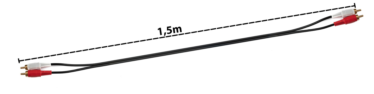 SYSTEM-S Cinch 2 RCA Kabel 1,5 m Stecker zu Stecker Stereo AV in Schwarz