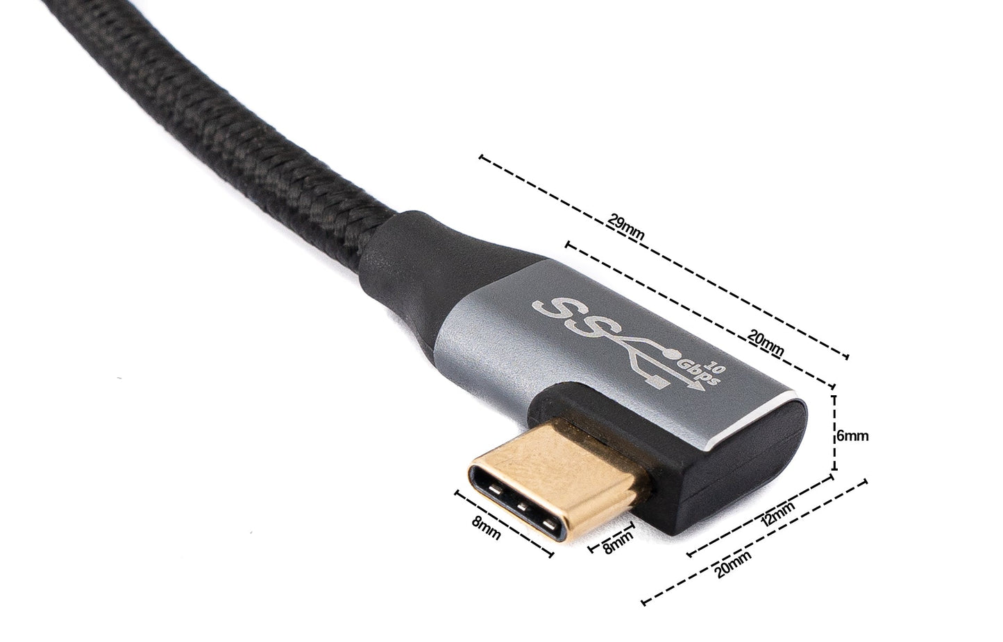 SYSTEM-S USB 3.1 Gen 2 100W Kabel 50 cm Typ C Stecker zu Stecker Winkel geflochten Schwarz