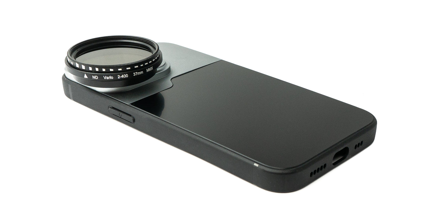 SYSTEM-S ND Vario Filter 37 mm 2 bis 4000 Neutraldichte mit Hülle für iPhone 13 Pro