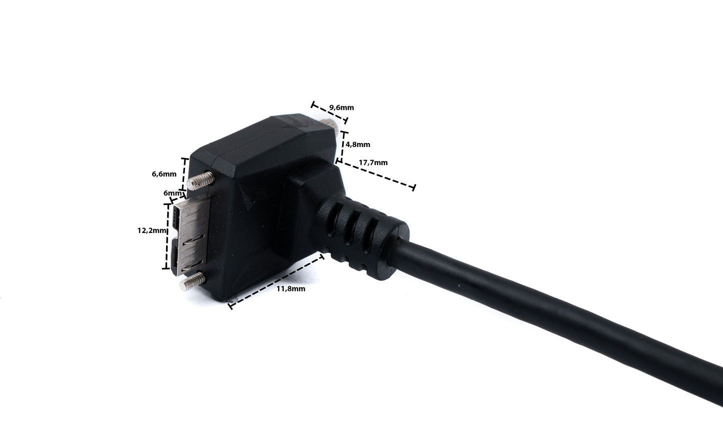 SYSTEM-S USB 3.0 Kabel 30 cm Micro B Stecker zu Typ A Stecker Schraube Winkel in Schwarz