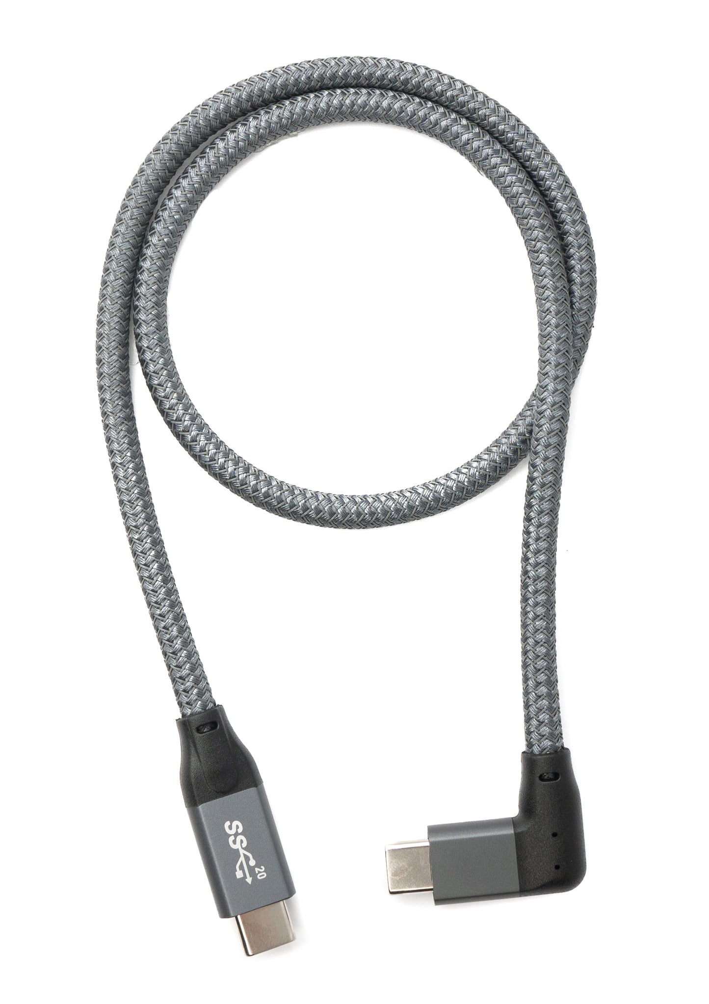 SYSTEM-S USB 3.1 Gen 2 100W Kabel 50 cm Typ C Stecker zu Stecker Winkel geflochten in Grau