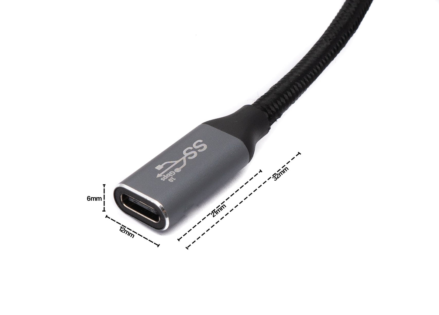 SYSTEM-S USB 3.1 Gen 2 100W Kabel 100 cm Typ C Stecker zu Buchse geflochten in Schwarz