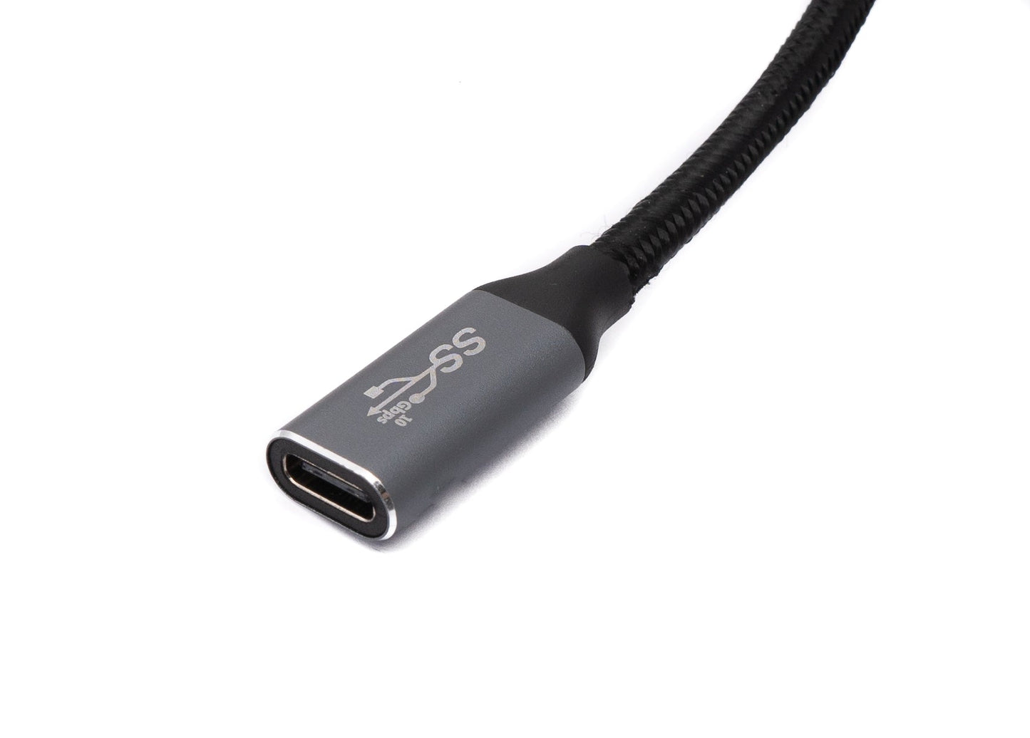 SYSTEM-S USB 3.1 Gen 2 100W Kabel 100 cm Typ C Stecker zu Buchse geflochten in Schwarz