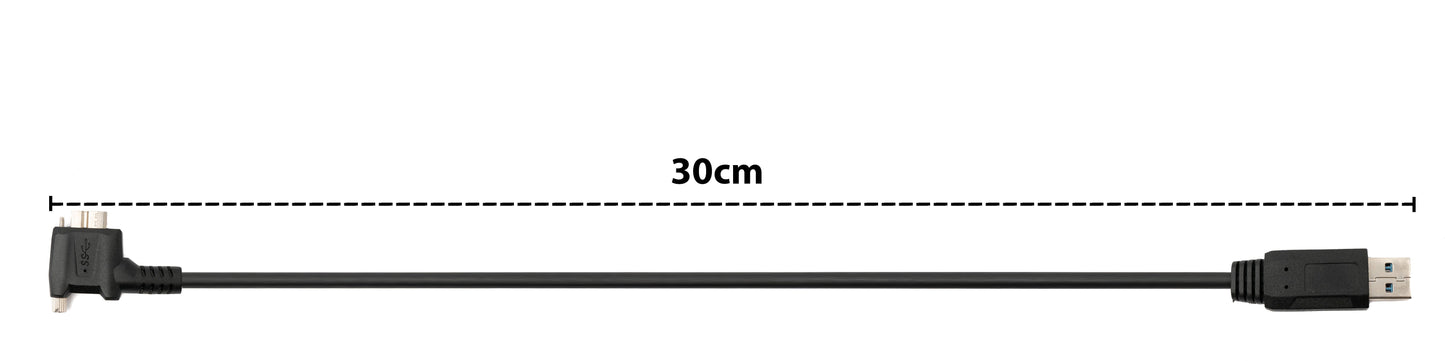 SYSTEM-S USB 3.0 Kabel 30 cm Micro B Stecker zu Typ A Stecker Schraube Winkel in Schwarz