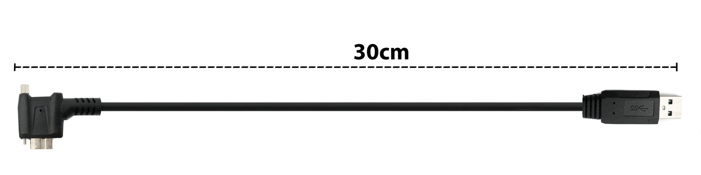SYSTEM-S USB 3.0 Kabel 30 cm Micro B Stecker zu Typ A Stecker Schraube Winkel in Schwarz