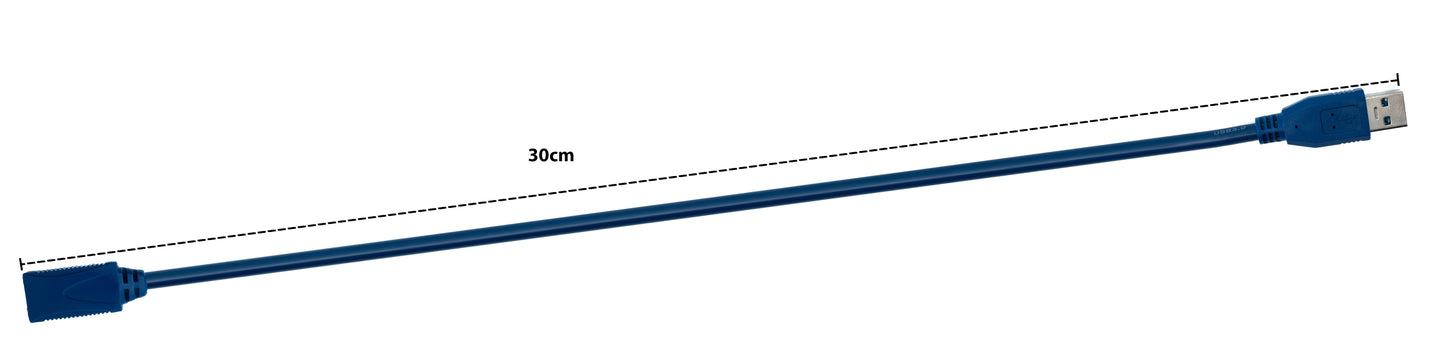 SYSTEM-S USB 3.0 cable 30 cm Type A male to female in blue