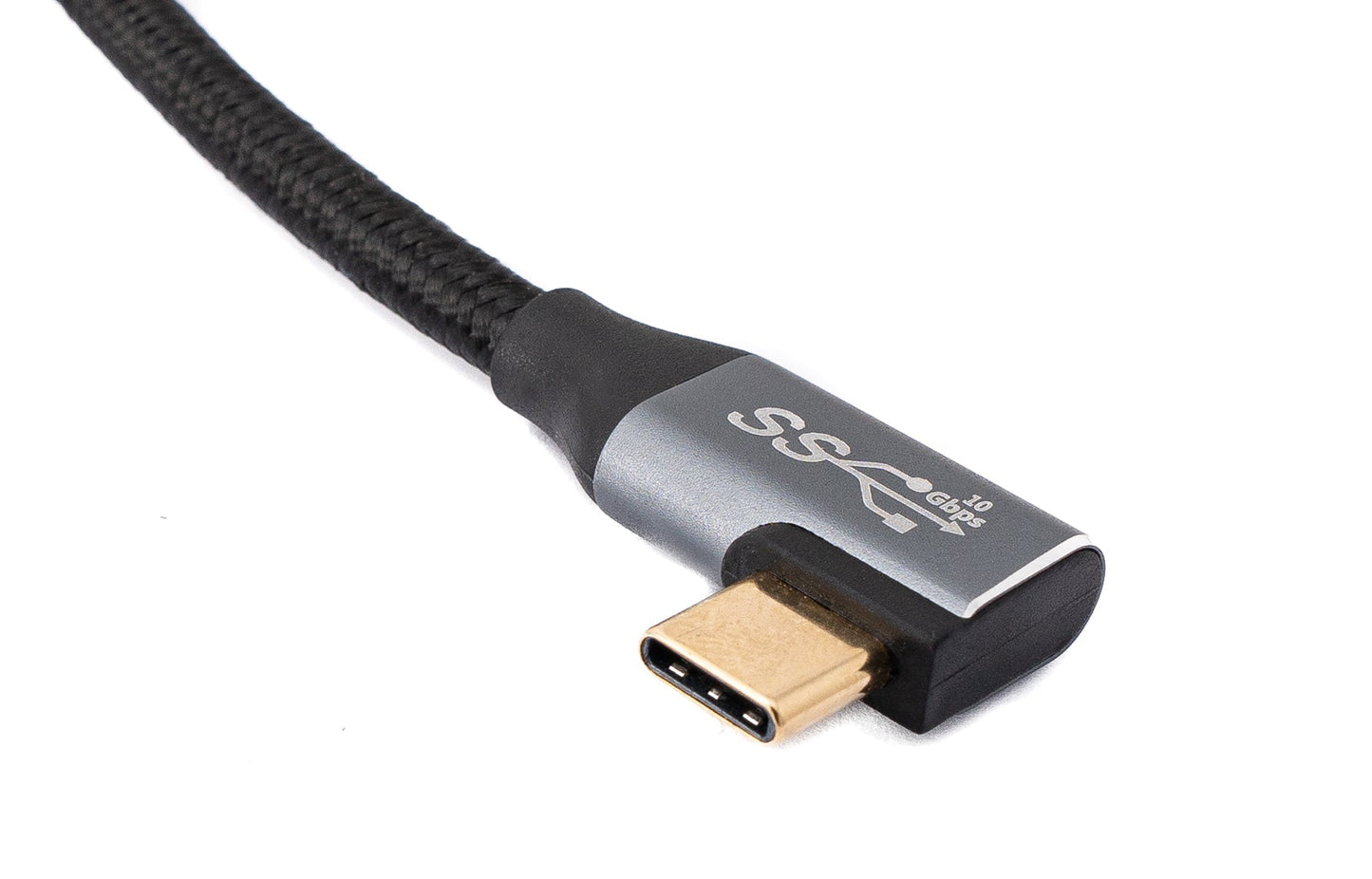 SYSTEM-S USB 3.1 Gen 2 100W Kabel 2 m Typ C Stecker zu Stecker Winkel geflochten in Schwarz