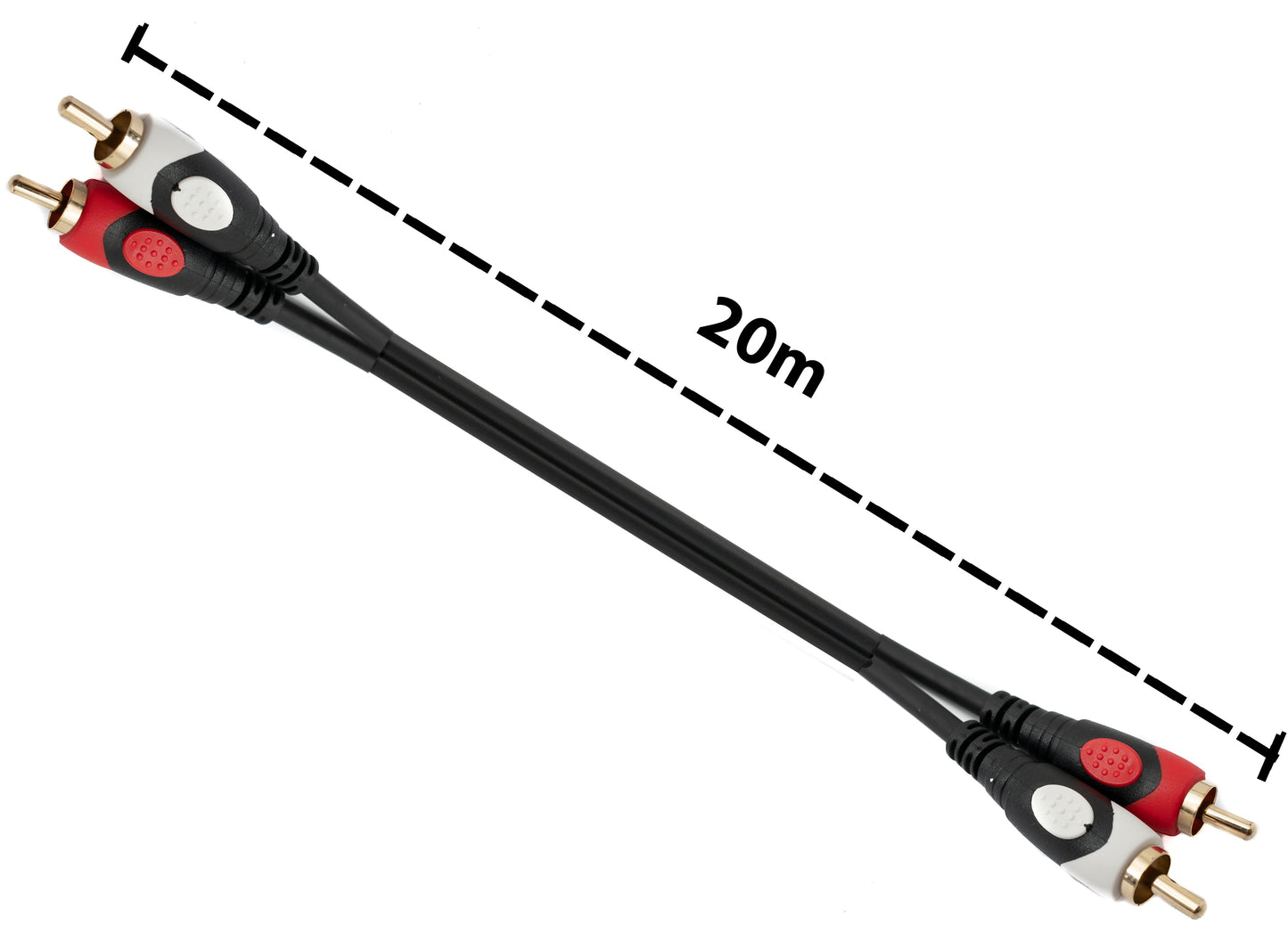 SYSTEM-S Cinch 2 RCA Kabel 20 m Stecker zu Stecker Stereo AV in Schwarz