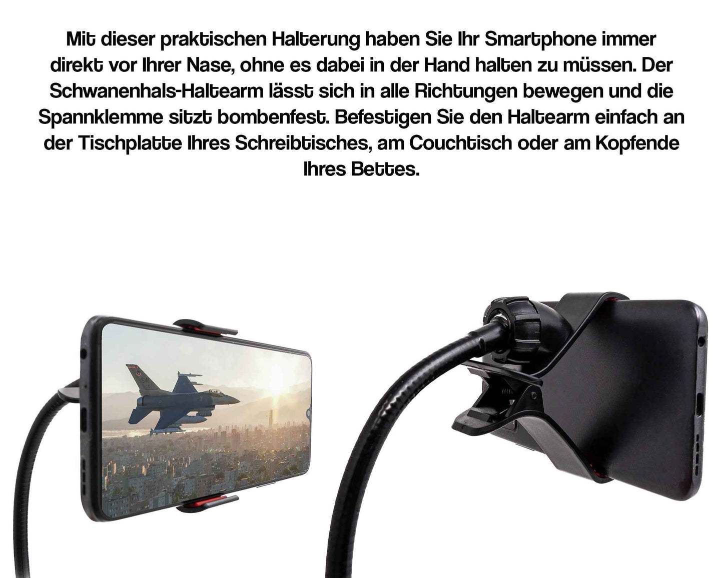 SYSTEM-S Universal flexibler Tisch & Bett Metall Schwanenhals Haltearm Halterung für Smartphone - DREIKS
