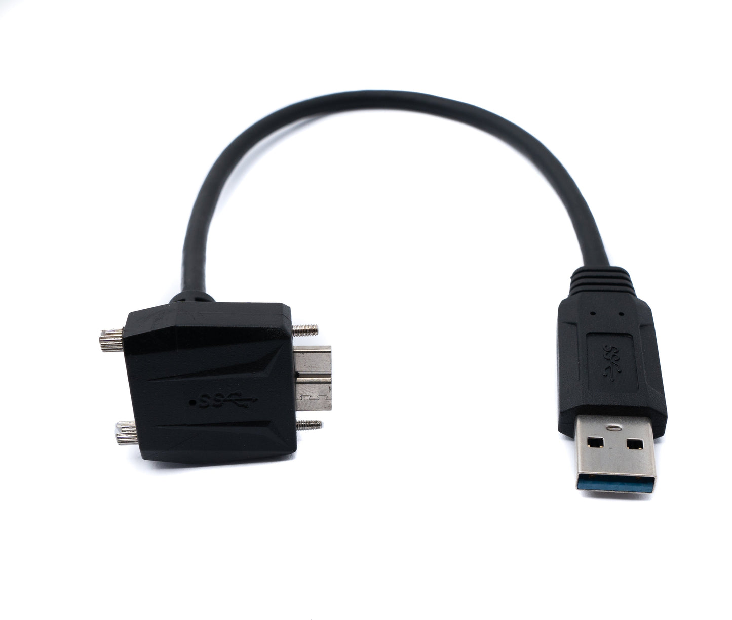 SYSTEM-S USB 3.0 Kabel 30 cm Micro B Stecker zu Typ A Stecker Schraube Winkel in Schwarz