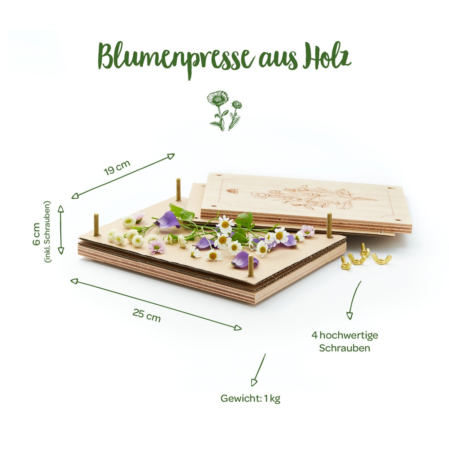 Flower press for flowers, blossoms & co.