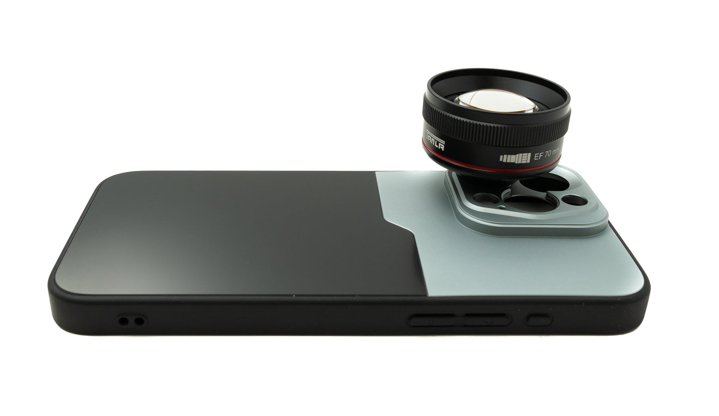 SYSTEM-S EF70mm Portrait Telephoto Lens 37 mm HD Filter with Case for iPhone 15 Pro Max in Black Grey