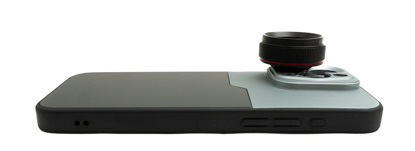 SYSTEM-S Makro Linse 1.1x bis 2.8x Filter 37 mm mit Hülle für iPhone 15 Pro Max in Schwarz Grau