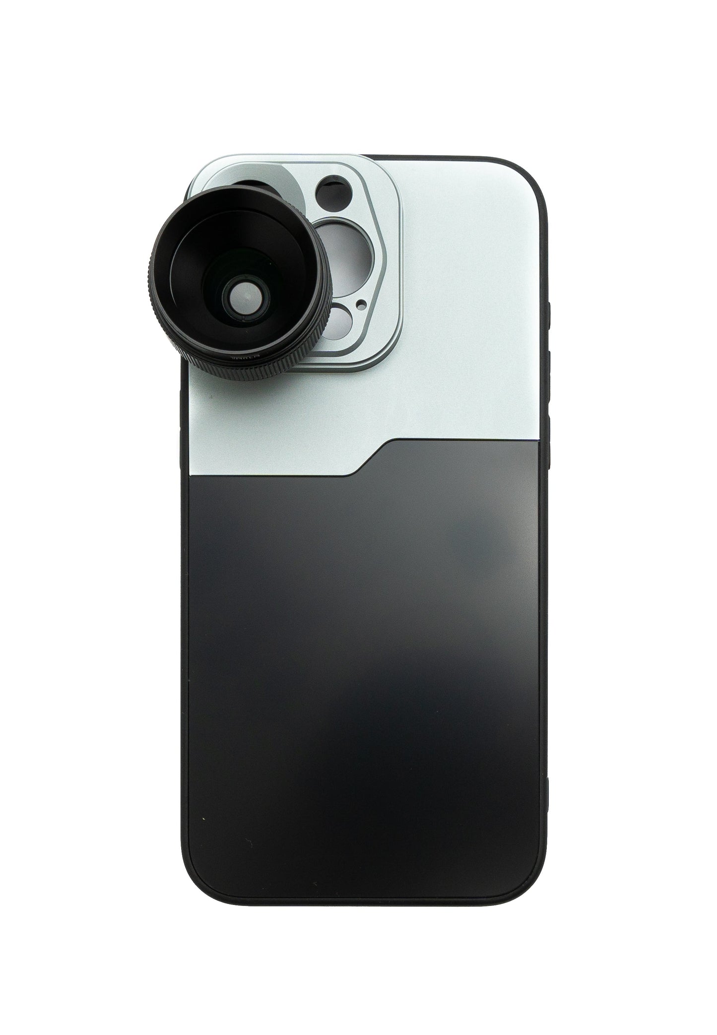 SYSTEM-S Makro Linse 1.1x bis 2.8x Filter 37 mm mit Hülle für iPhone 15 Pro Max in Schwarz Grau