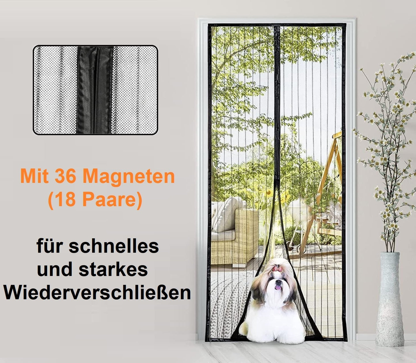 Magnetic Fly Screen for Doors Insect Protection Net Polyester Black