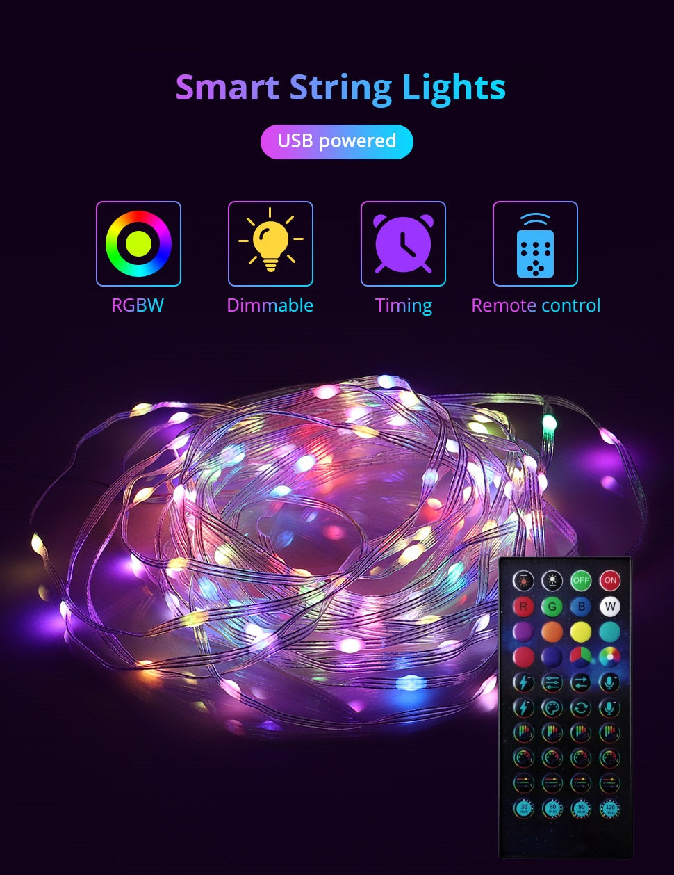 Fairy Lights Christmas Lights Smart LED Strip App Music Alexa RGB 5m USB Waterproof