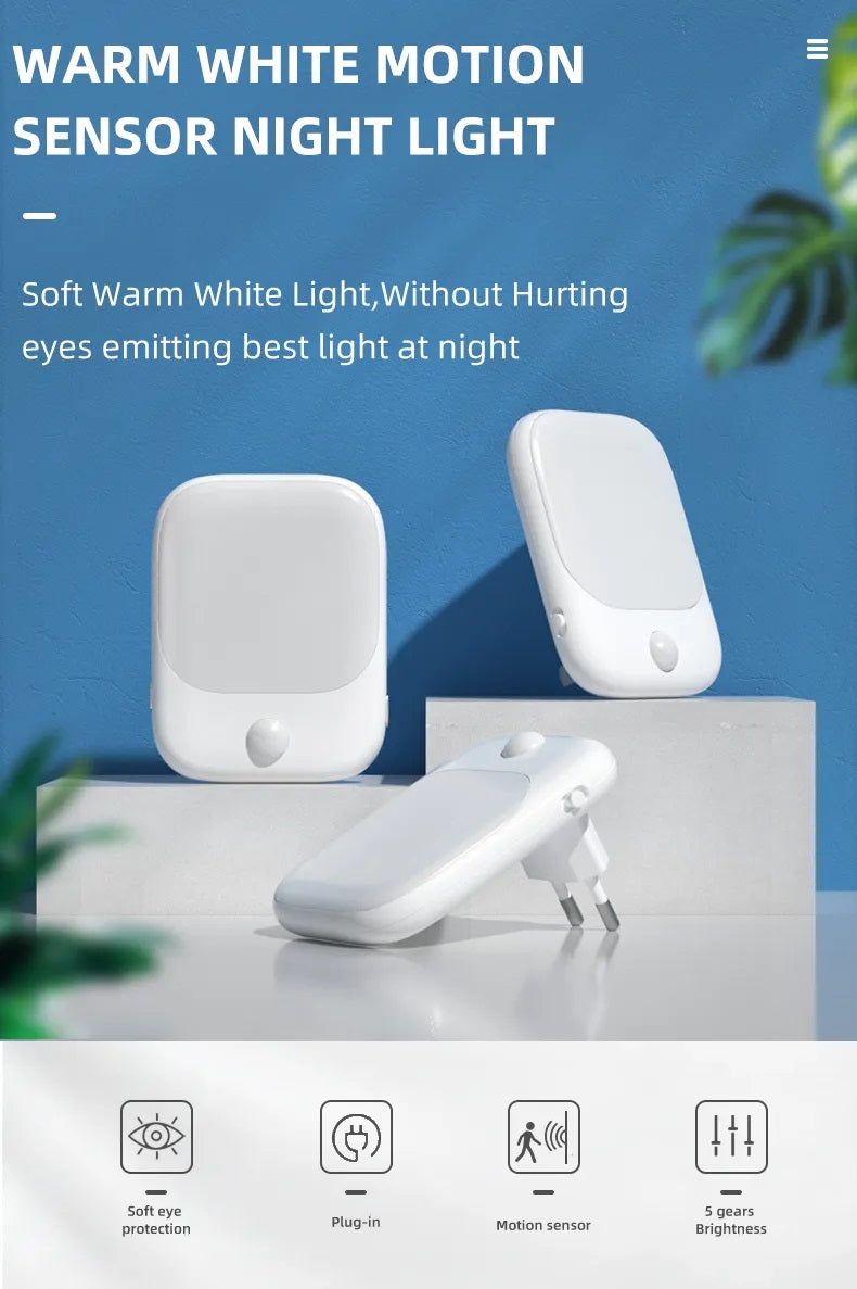 2 Pieces LED Night Light Plug-In with Motion Sensor
