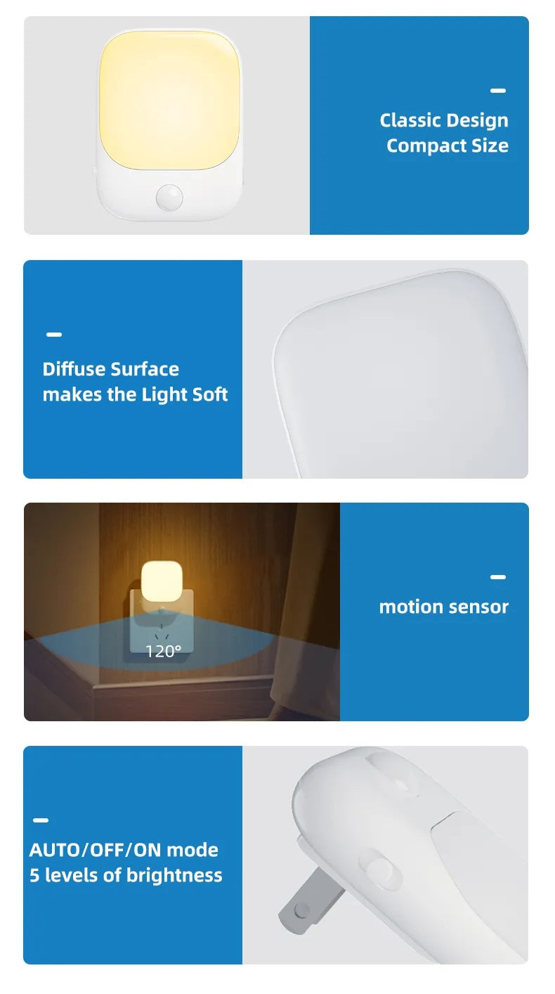 2 Pieces LED Night Light Plug-In with Motion Sensor